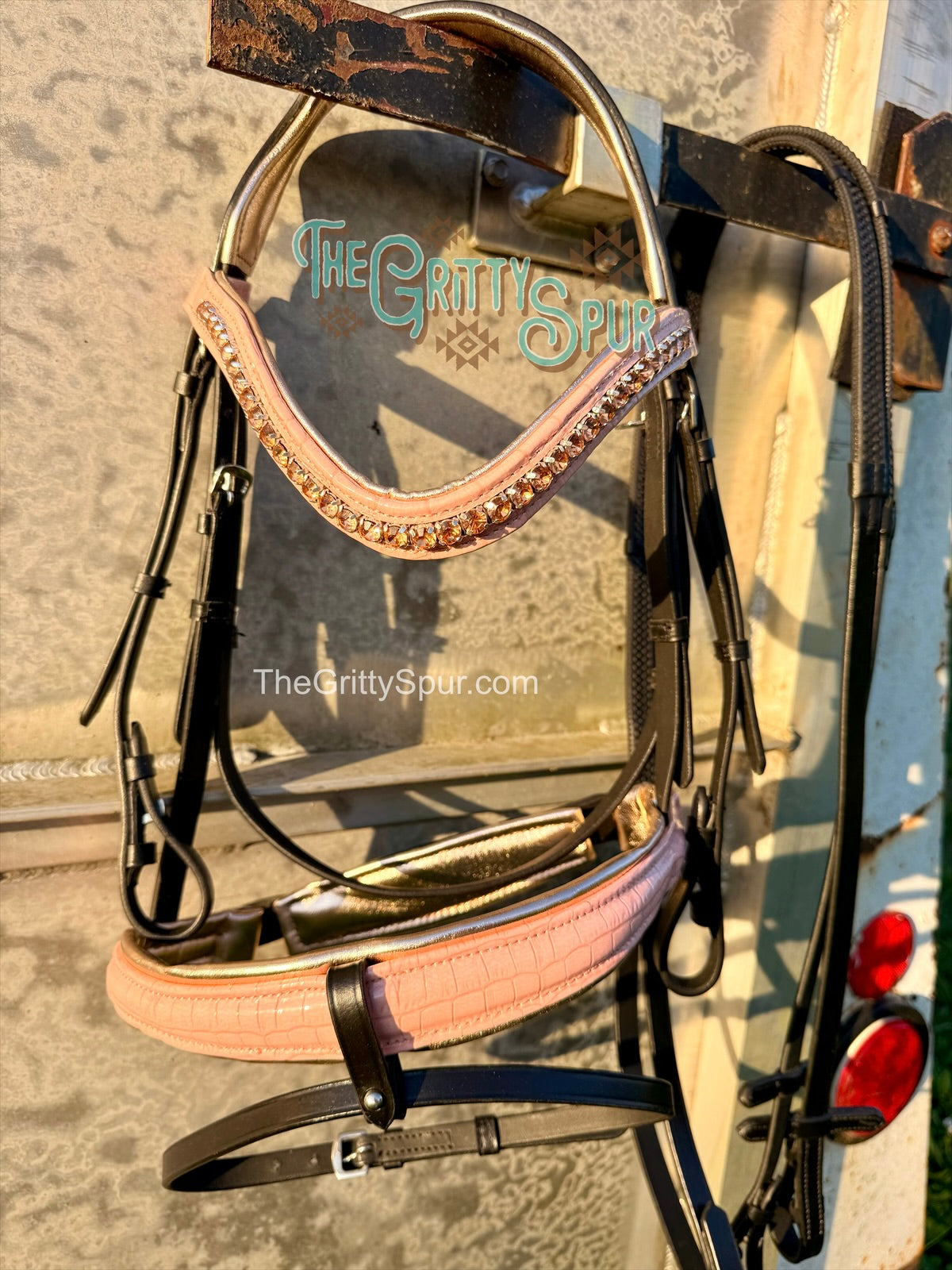 READY TO SHIP- Blush Pink gator English bridle with reins