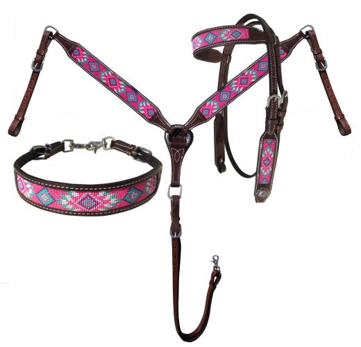 Pink, Teal and Purple Navajo Beaded Tack set