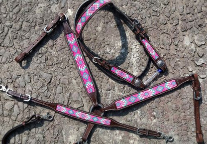 Pink, Teal and Purple Navajo Beaded Tack set