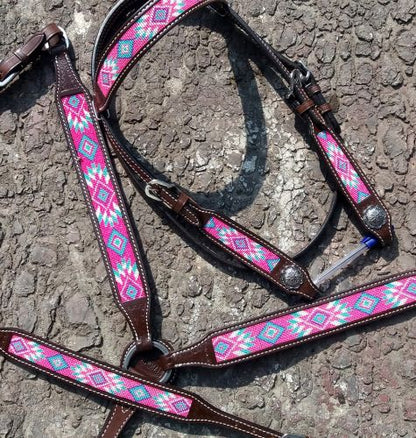 Pink, Teal and Purple Navajo Beaded Tack set