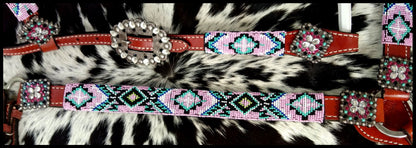 Beaded Pastel Color 4 Piece Headstall and Breastcollar Set