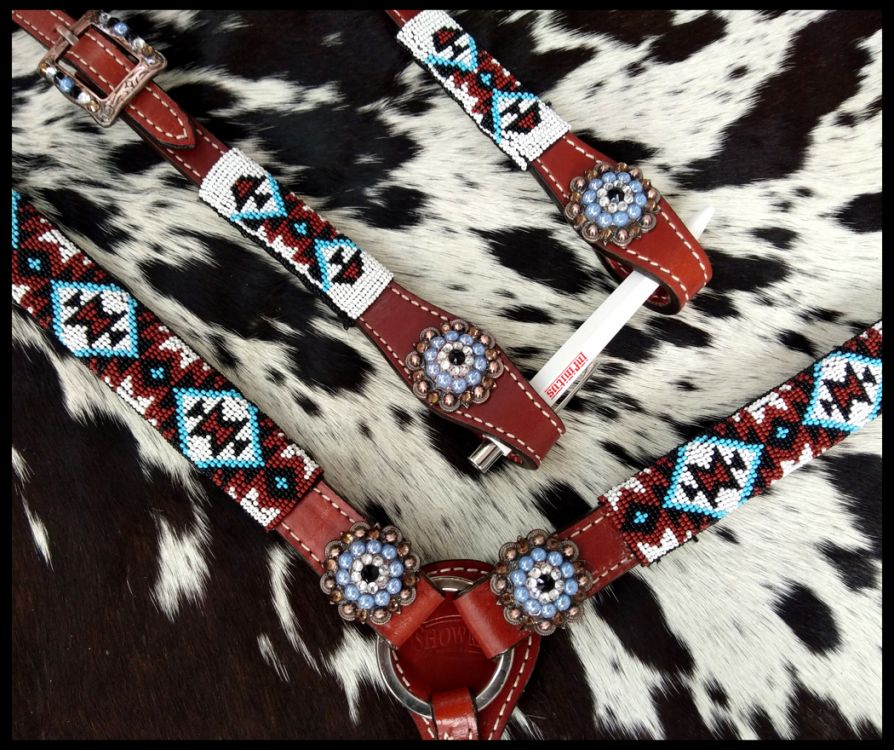 Beaded Southwest Design 4 Piece Set - black, white, red and teal
