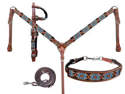 Beaded SouthWest Design 4 piece tack set