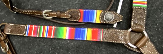 Rainbow print serape browband headstall tack set