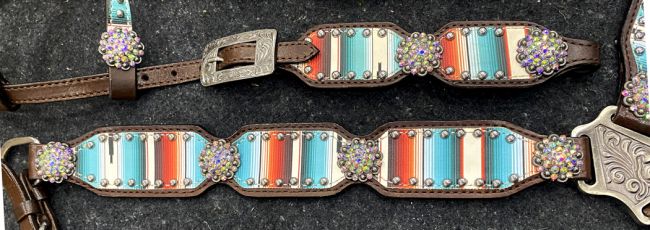 Serape Southwest Print dark oil leather One Ear tack set