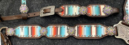 Serape Southwest Print dark oil leather One Ear tack set