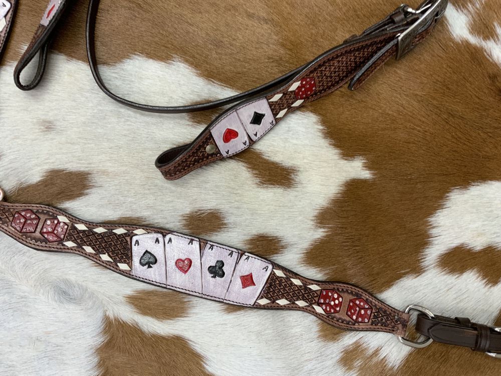 Rider's Luck Tooled Leather Browband Headstall and Breast Collar Set