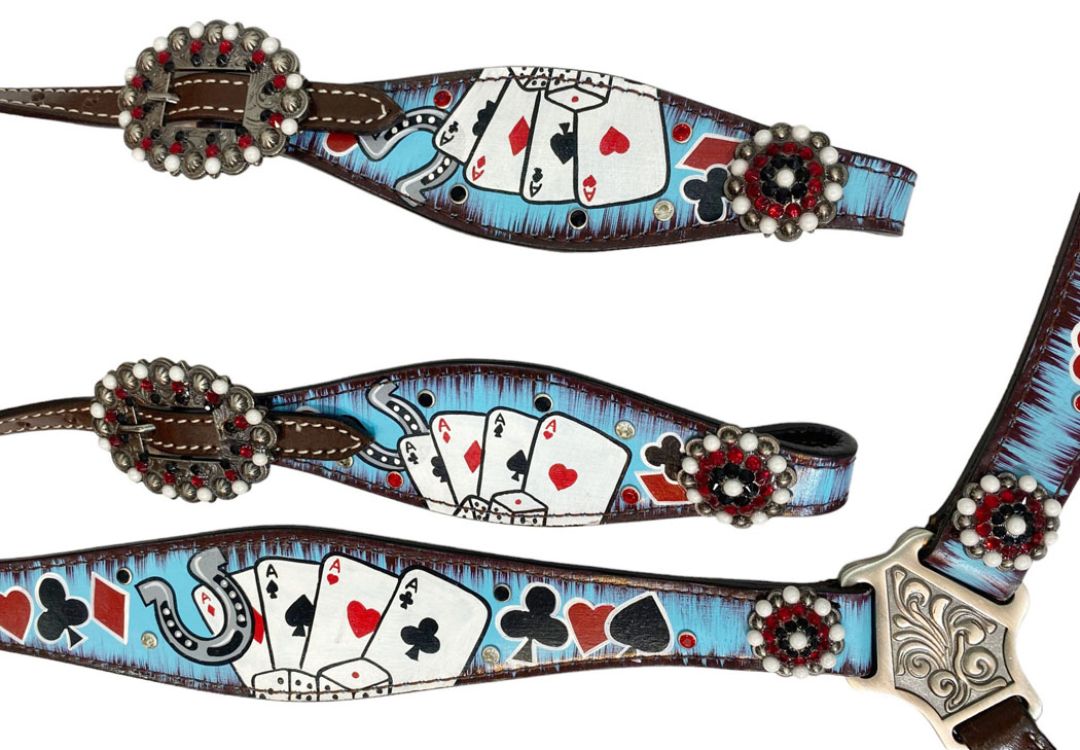 Poker card inspired tack set with blue