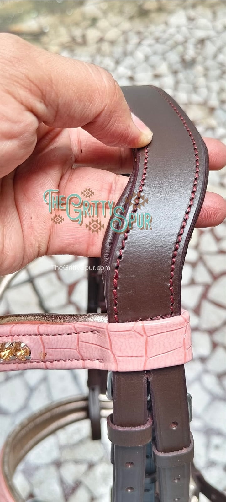 READY TO SHIP- Blush Pink gator English bridle with reins