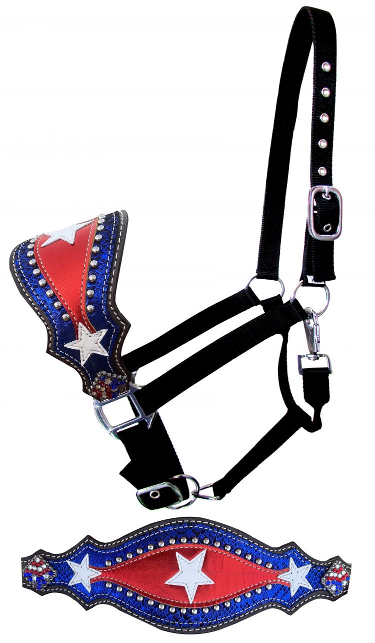 snakeskin red white and blue bronc halter