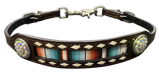 Leather Serape Print wither strap with white buckstitch trim