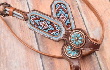 Light Blue Beaded Headstall and Breast Collar Set