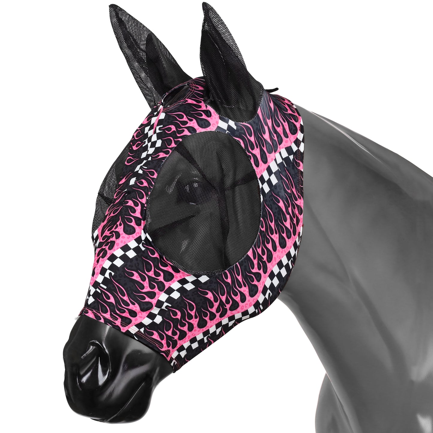 READY TO SHIP- Pink Checker Flame Lycra Fly mask