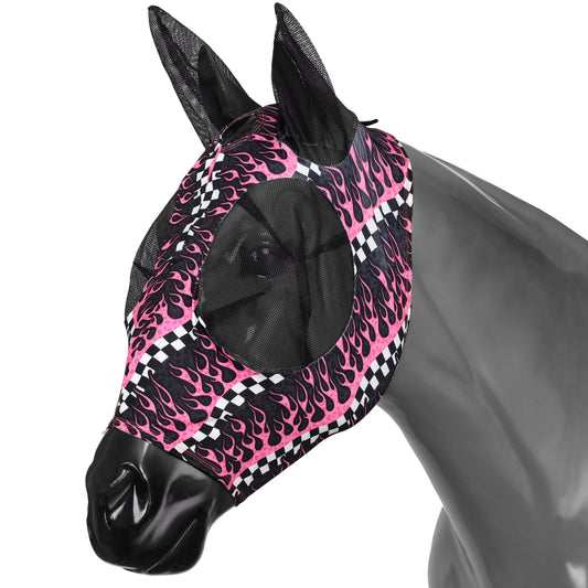 READY TO SHIP- Pink Checker Flame Lycra Fly mask
