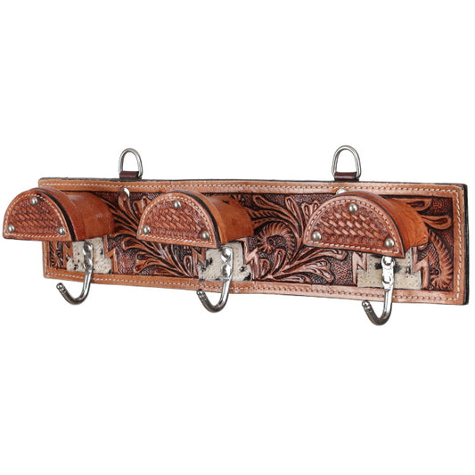 READY TO SHIP- Leaf & Hide Leather Wall Hook Rack Bridle Hooks