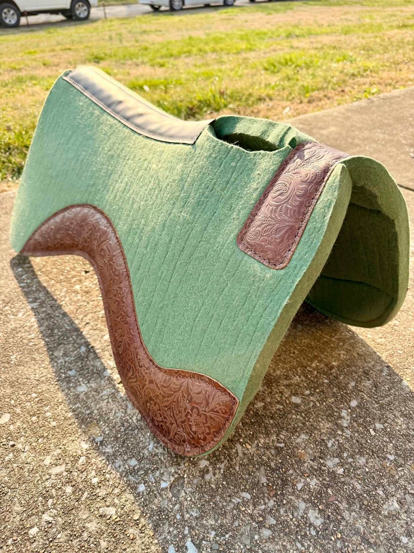READY TO SHIP- Green Olive 100% Wool Saddle Pad