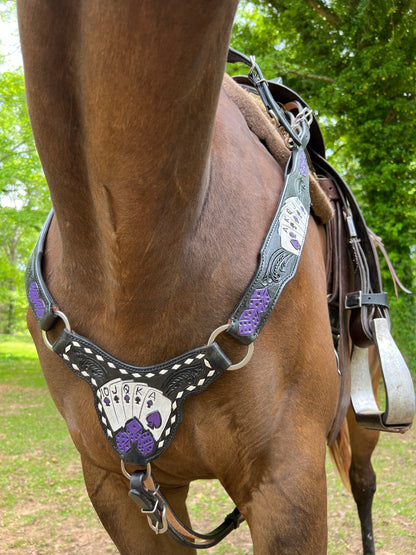 Purple card gambler / poker tack set with Bronc halter and wither strap