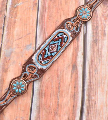 Light Blue Beaded Headstall and Breast Collar Set