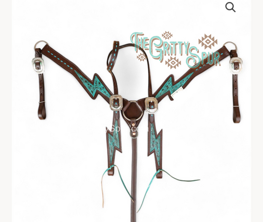 READY TO SHIP- Lightning bolt teal tack set