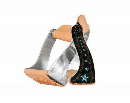 Lightweight twisted angled aluminum stirrups with barbwire star design