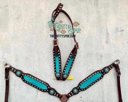 PRE ORDER Teal gator with buckstitch tack set