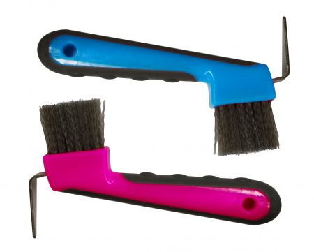 Brush hoof pick with grip dots