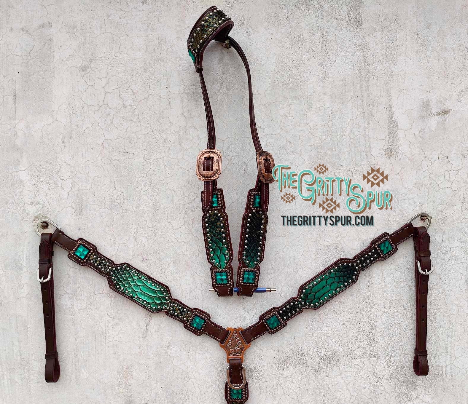 READY TO SHIP- Emerald green gator tack set – The Gritty Spur