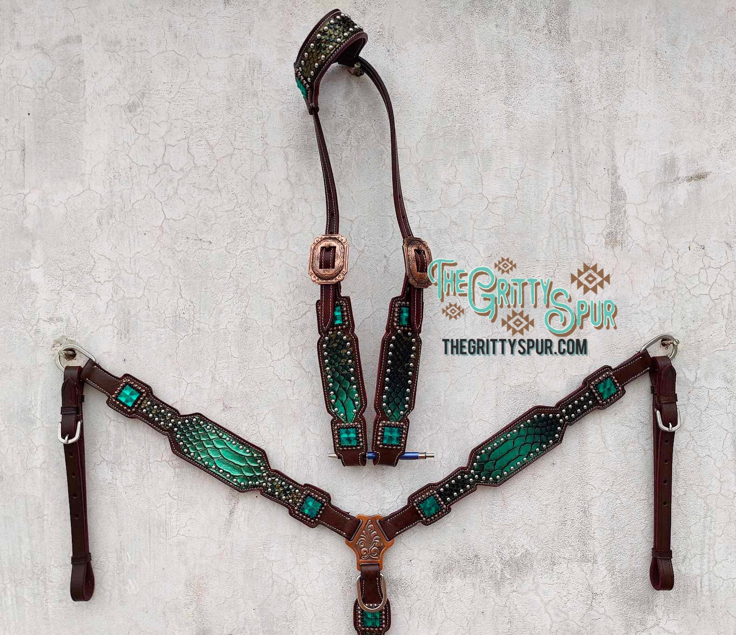 PRE ORDER Emerald green gator tack set