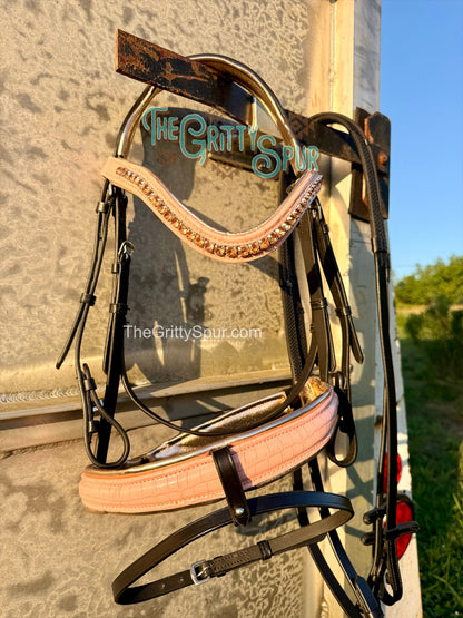 READY TO SHIP- Blush Pink gator English bridle with reins