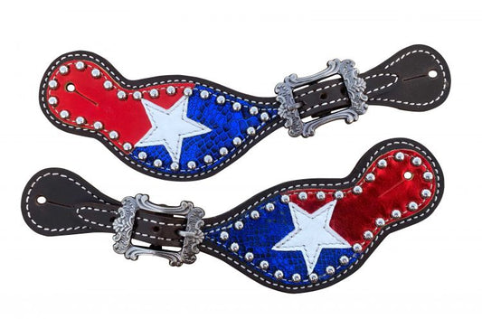 Red white and blue spur straps