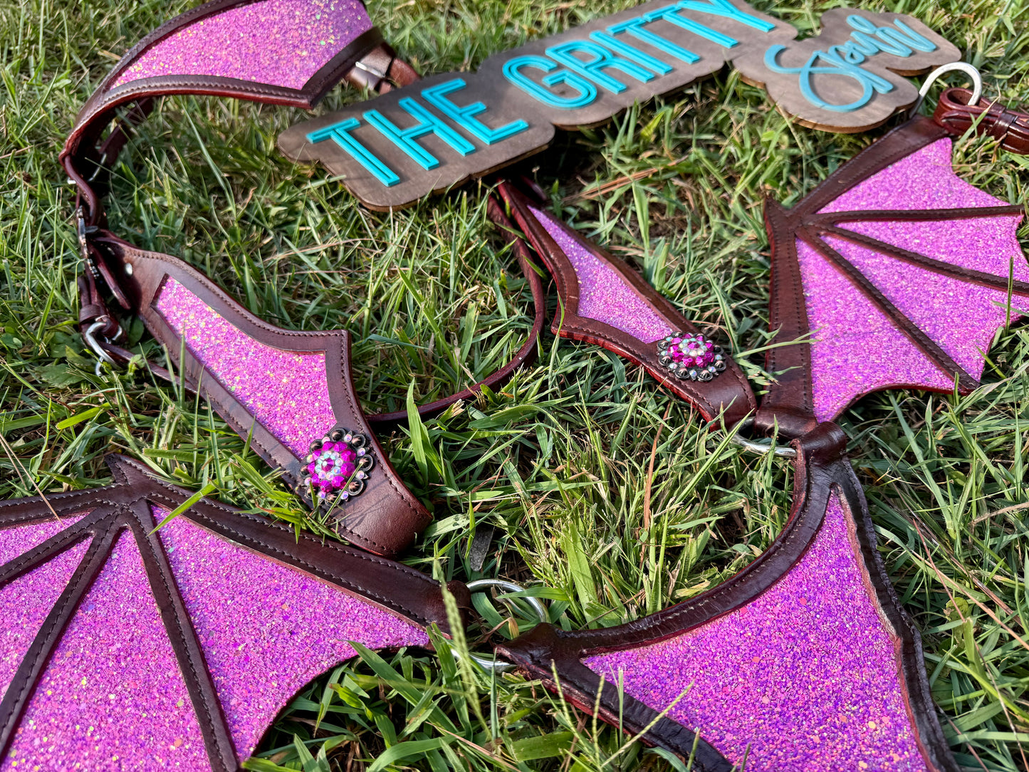 READY TO SHIP- Pink sparkle dragon tack set