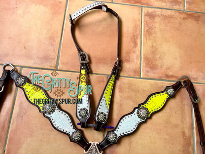 PRE ORDER- Yellow Gator with White Glitter Tack set