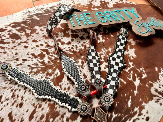 READY TO SHIP- Checker with black alligator tack set