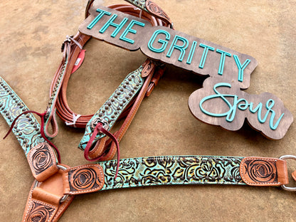 READY TO SHIP- Rustic Rose Browband Headstall and Breastcollar Set