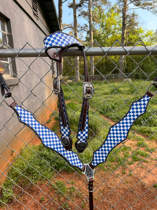 READY TO SHIP- "Imperfect" Blue Checker tack set
