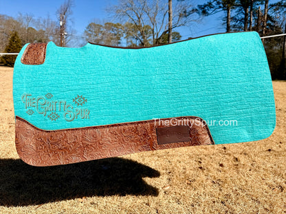 READY TO SHIP- Aqua 100% Wool Saddle Pad (choose details inside)