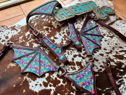 READY TO SHIP- Rainbow Dragon Tack Set