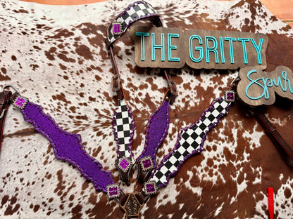 READY TO SHIP- Checker with purple glitter tack set