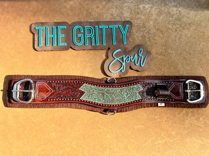 READY TO SHIP- Teal filigree leather girth