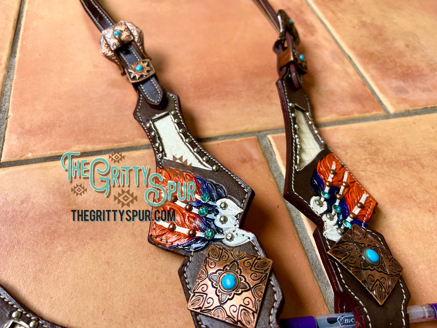 READY TO SHIP- Feather tack set with white gator inlay
