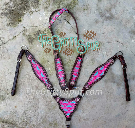 READY TO SHIP- Pink Aztec tack set