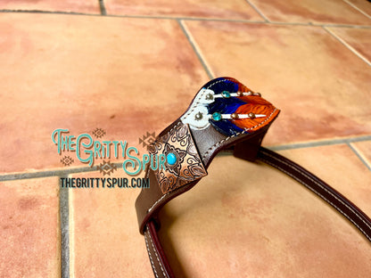 READY TO SHIP- Feather tack set with white gator inlay