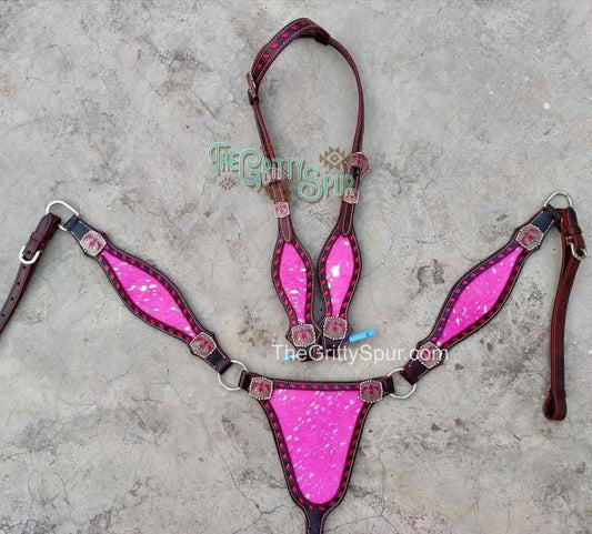 PRE ORDER-  Hair on hide pink acid wash tack set