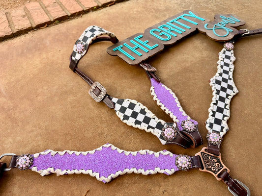 READY TO SHIP- Lavender Checker Tack Set