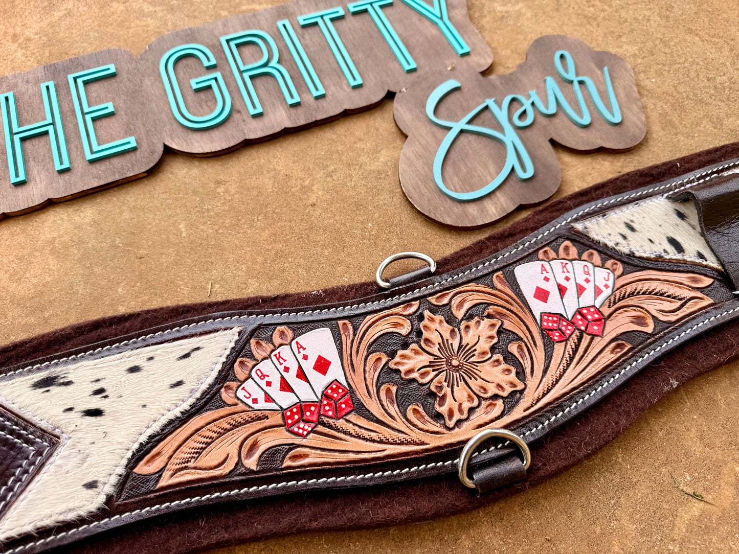 READY TO SHIP- Poker Cowhide Leather Girth