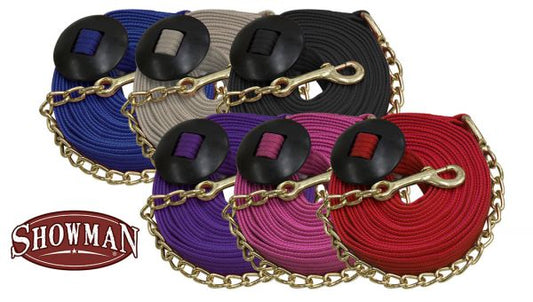 25' flat cotton web lunge line with brass chain