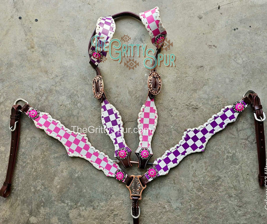 PRE ORDER- Pink and Purple Checker tack set