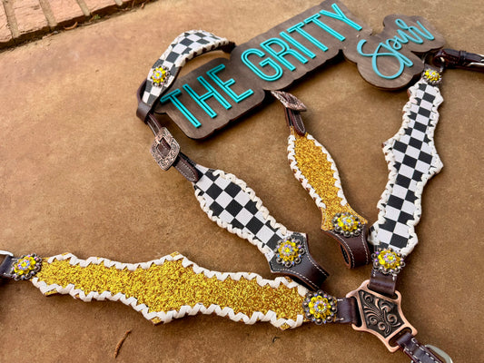 READY TO SHIP- Yellow Gold Checker Tack Set