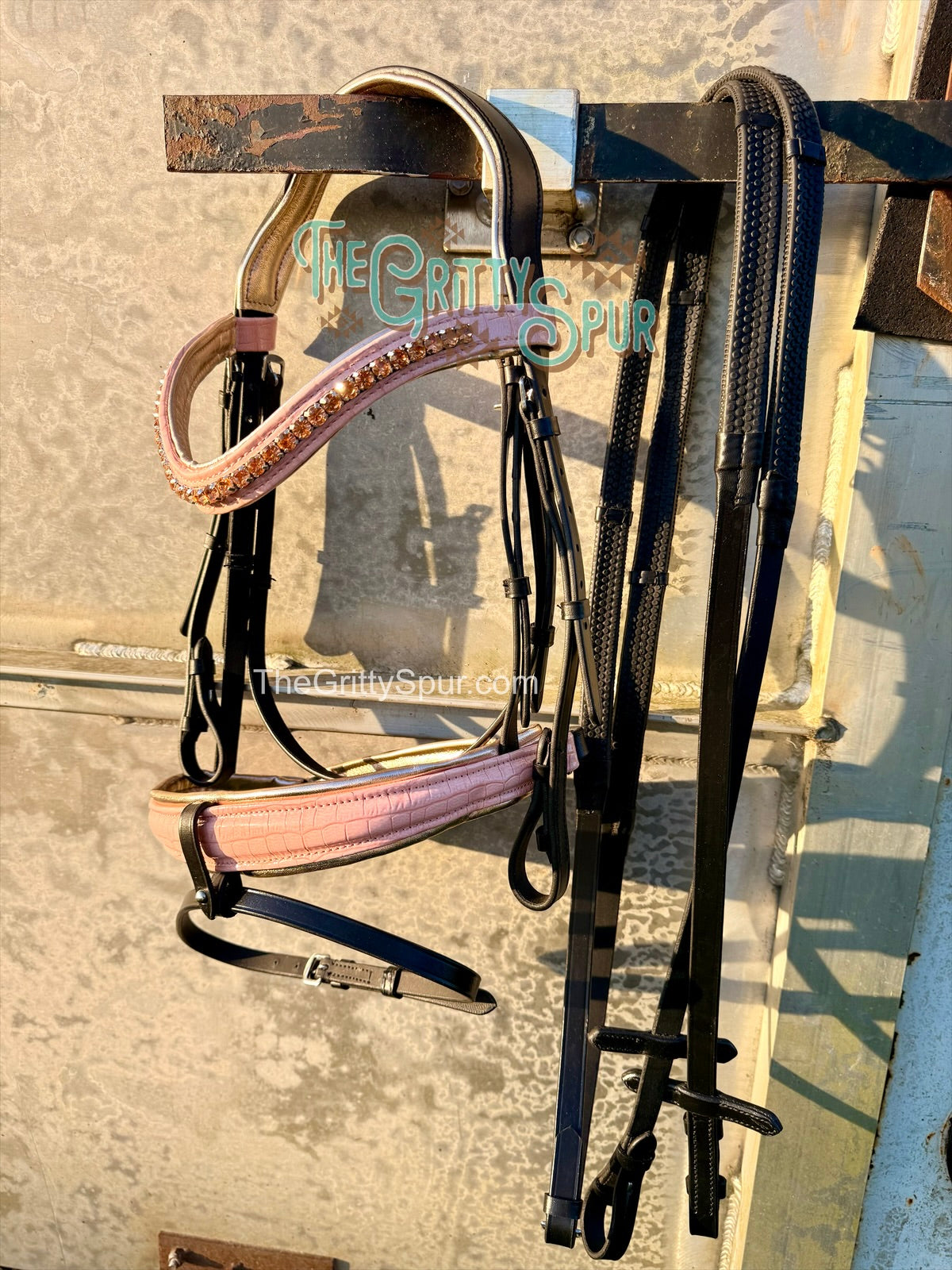 READY TO SHIP- Blush Pink gator English bridle with reins