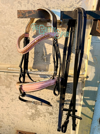 READY TO SHIP- Blush Pink gator English bridle with reins